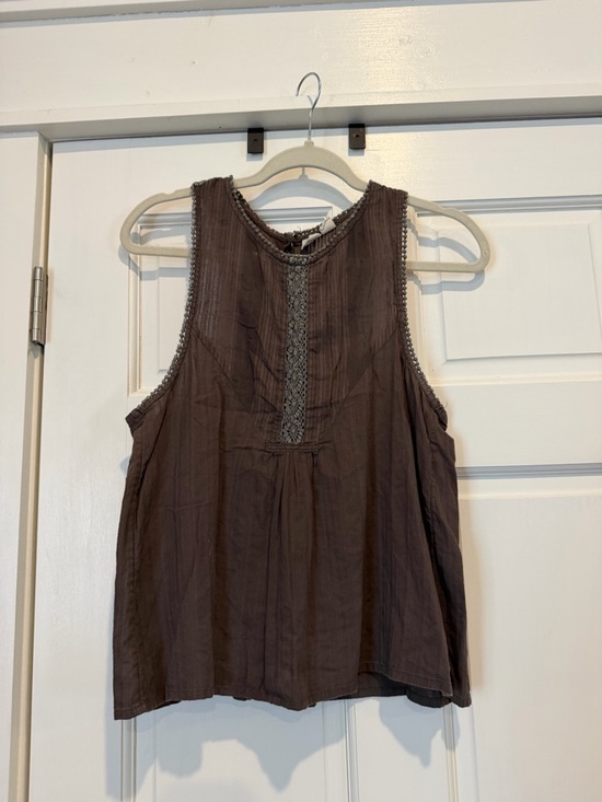 Roxy Tops - Roxy Brown Sleeveless Embroidered Camisole Linen Beachy